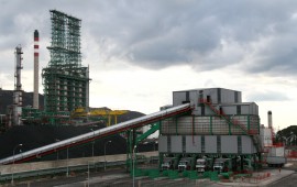 Petroleum coke truck loading station