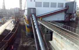 Petroleum coke train loading station